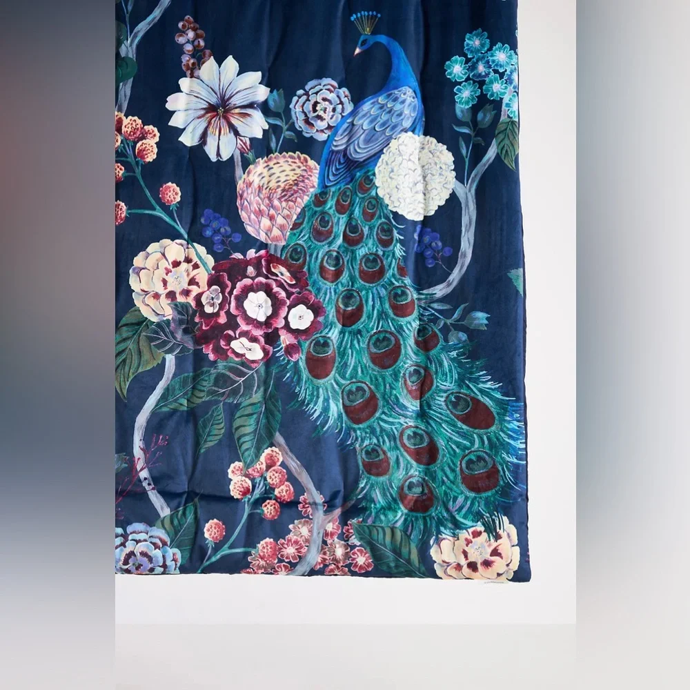 NWT Anthropologie Odette Quilt FULL Velvet Bedding Peacock Floral Blue